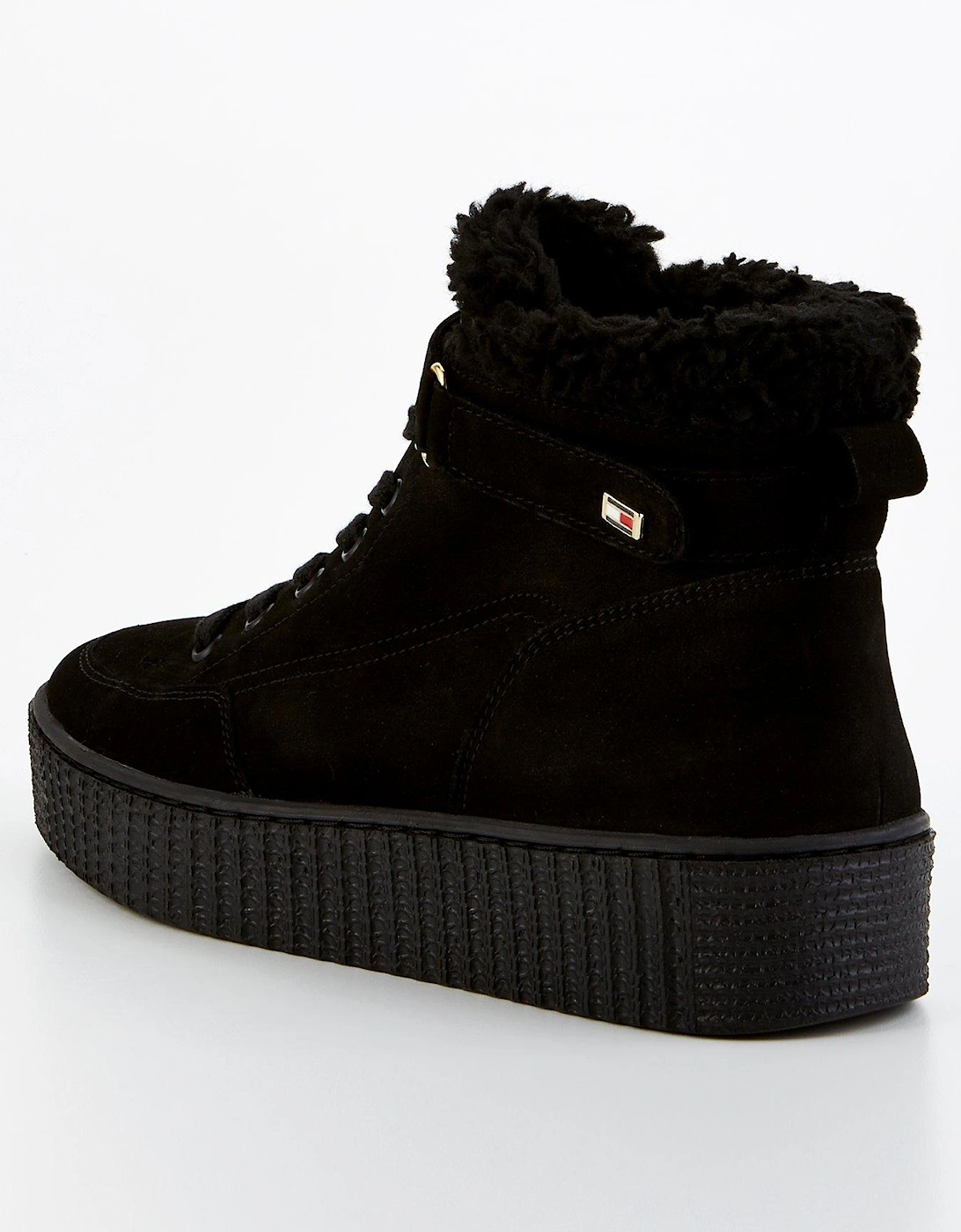 Faux Fur Nubuck Boot Trainers - Black