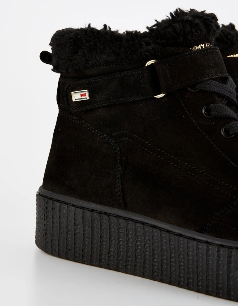 Faux Fur Nubuck Boot Trainers - Black