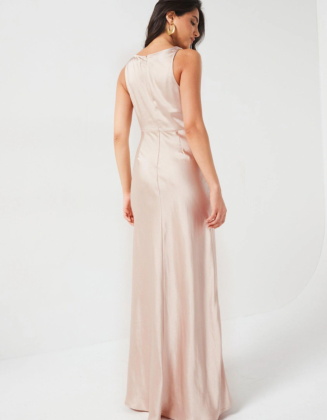 Cowl Front Satin Bridesmaid Dress - Oyster