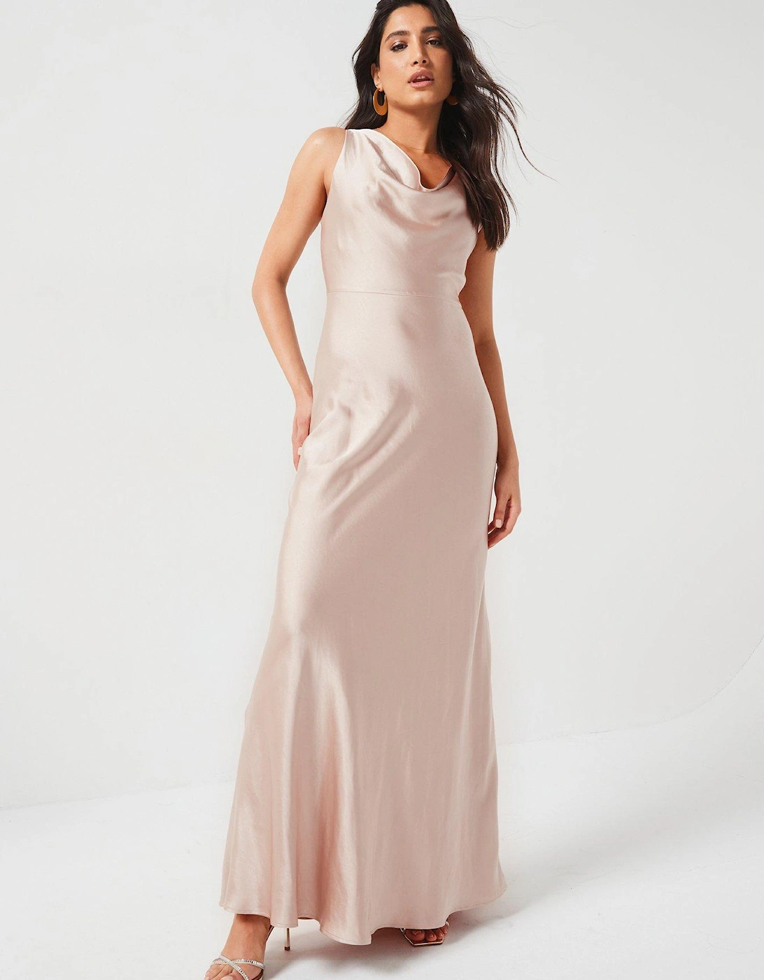 Cowl Front Satin Bridesmaid Dress - Oyster