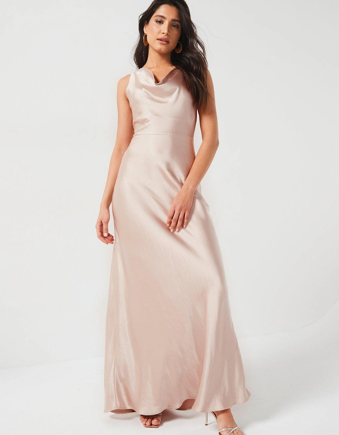 Cowl Front Satin Bridesmaid Dress - Oyster