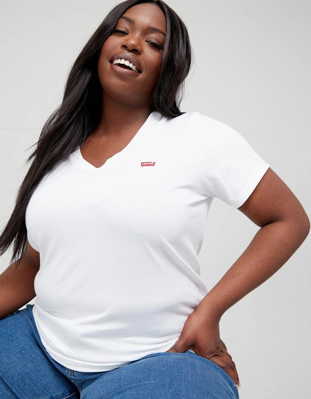 V-neck T-shirt (plus Size) - Bright White