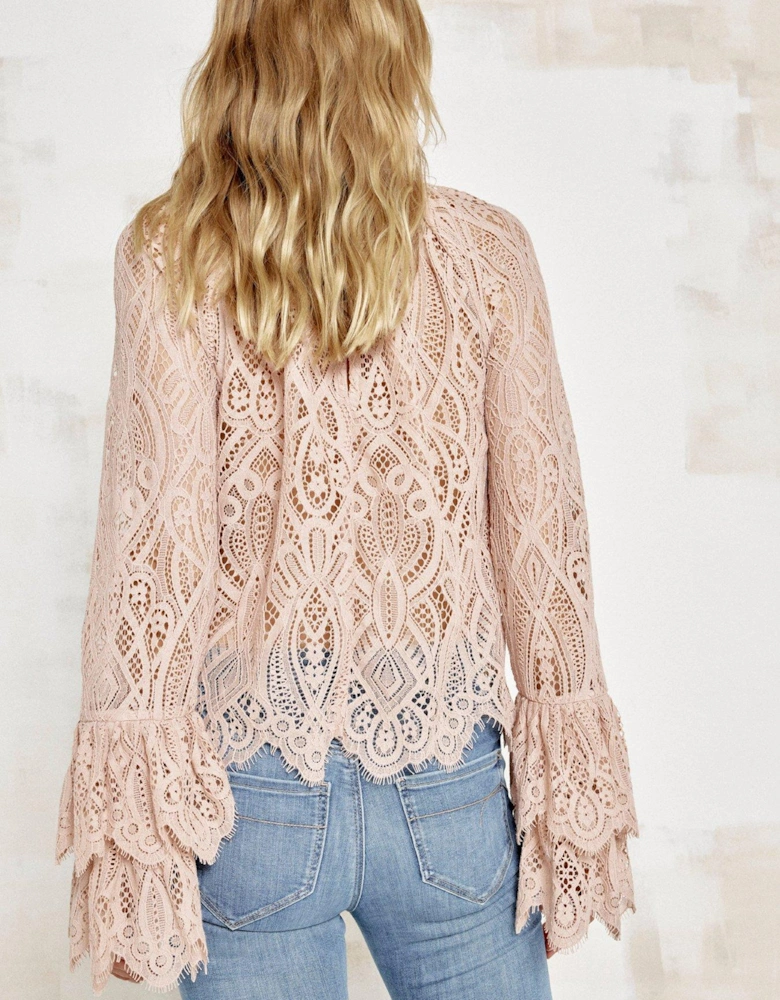 Lace Frill Blouse - Light Pink