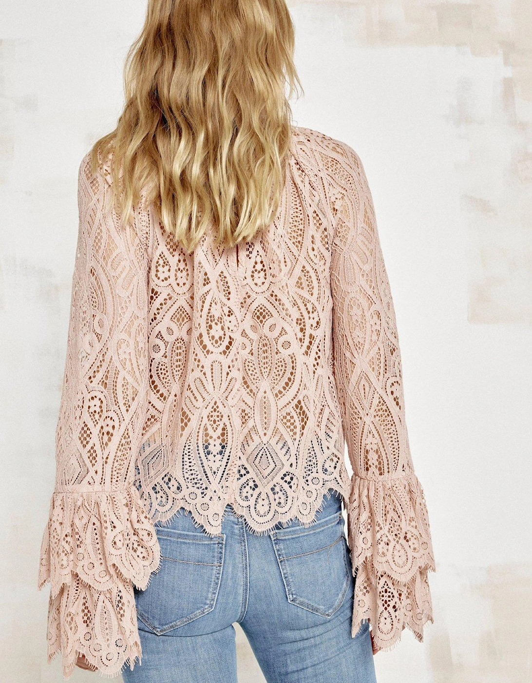 Lace Frill Blouse - Light Pink