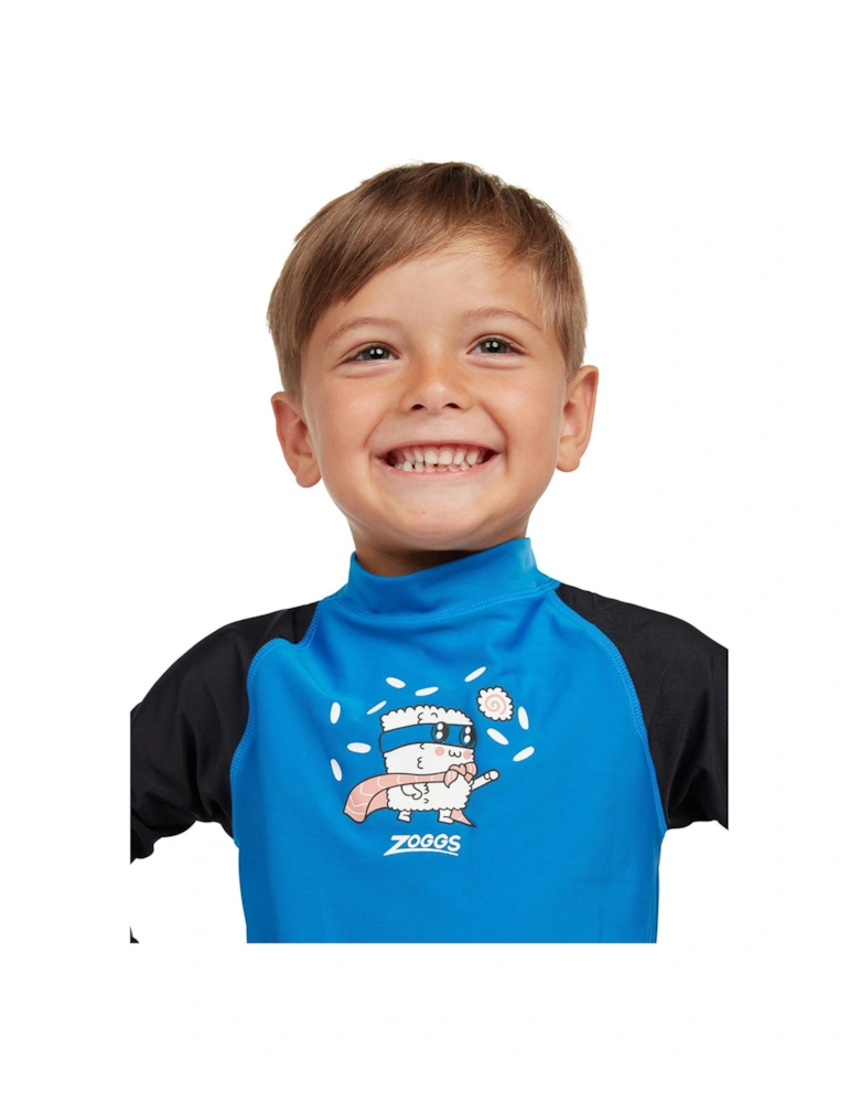 Boys Ecolast Super Sushi Long Sleeve Zip Sun Top - Blue