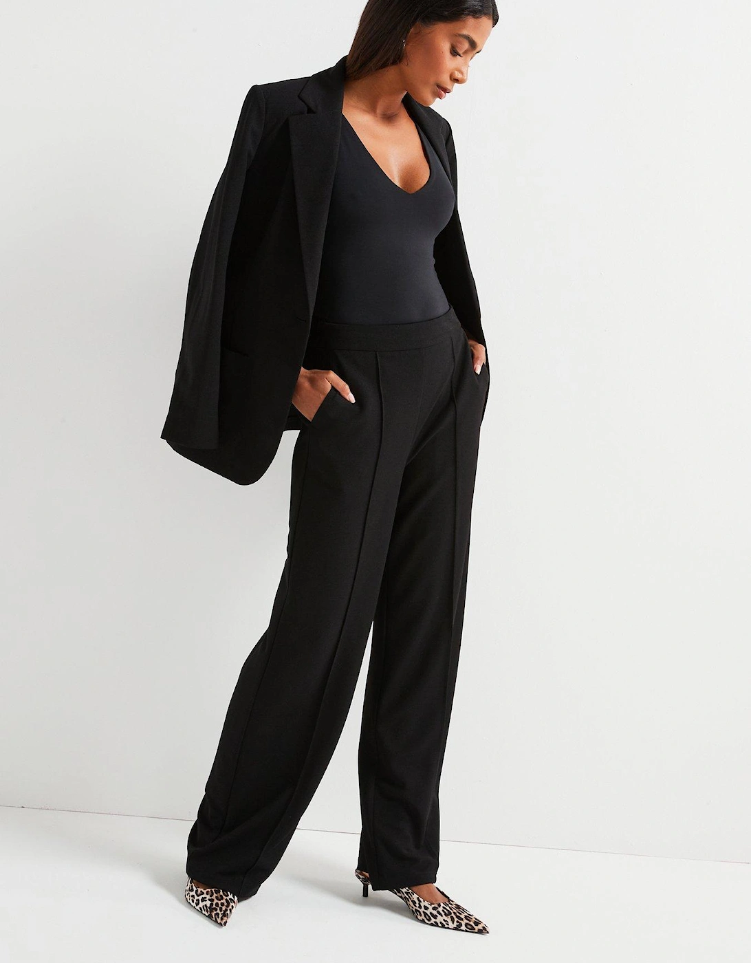 Pull On Smart Wide Leg Trouser - Black