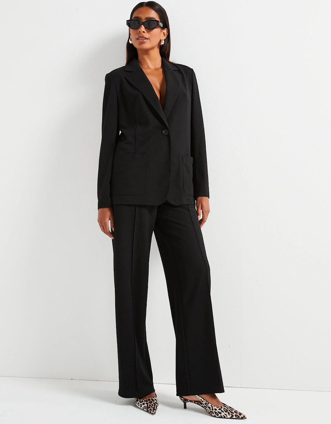 Pull On Smart Wide Leg Trouser - Black