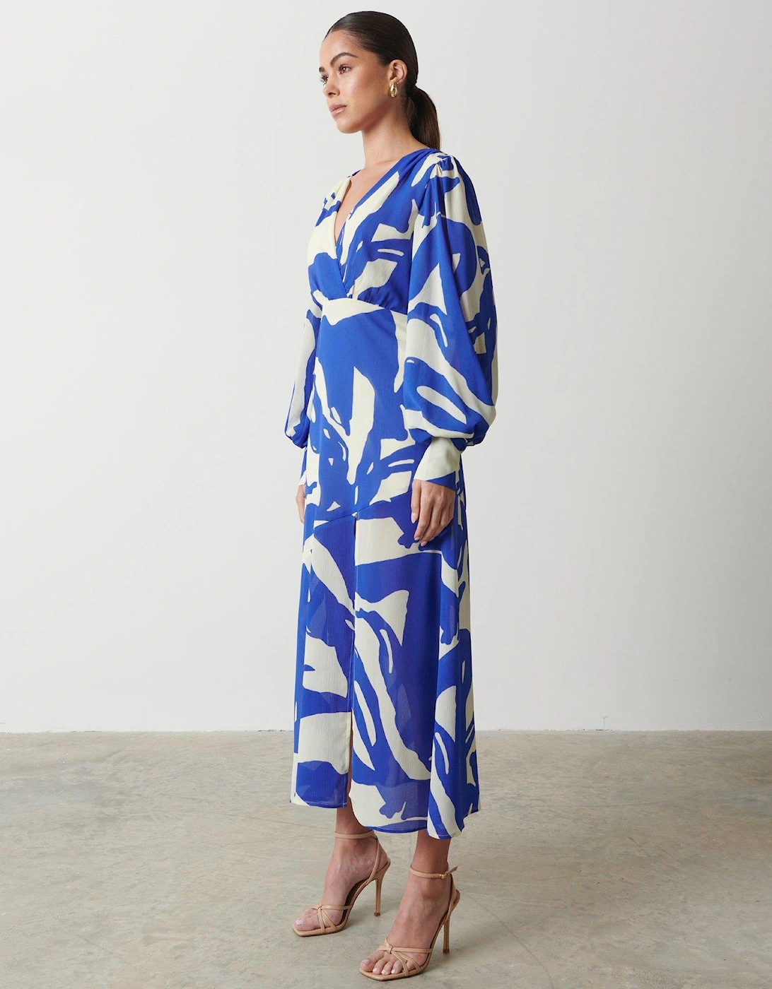 Lilianna Backless Balloon Sleeve Printed Dress - Abstract - Blue