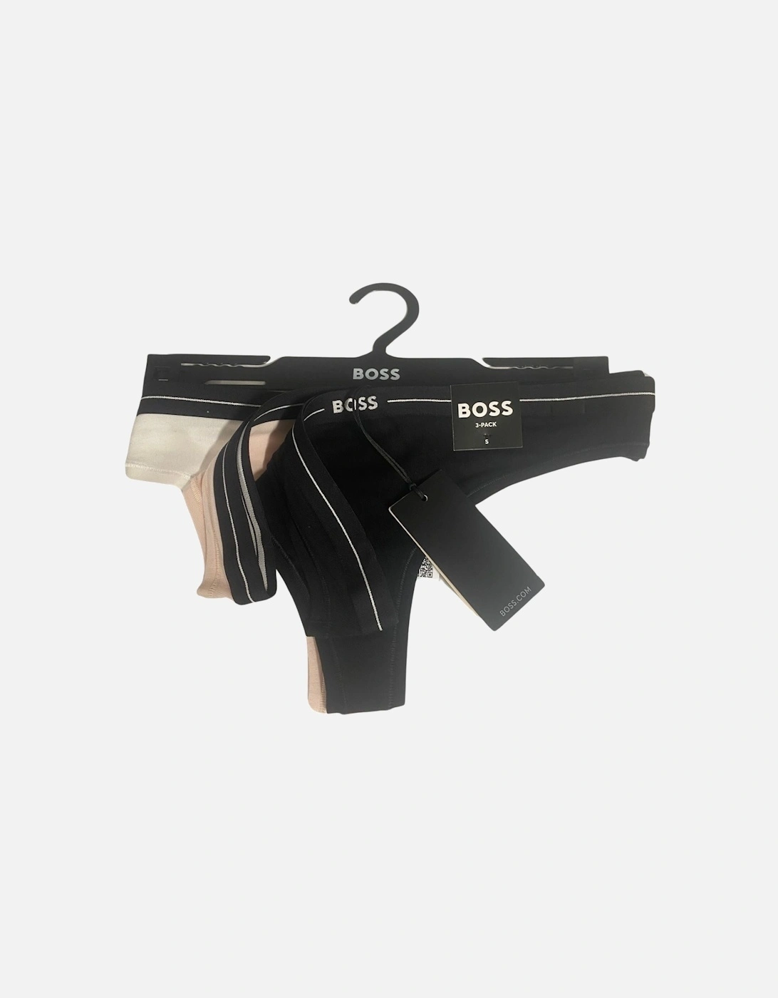 Hugo Boss Women's 3-Pack Power Logo Waistband Thongs, Black/White/Pink - Size: 8