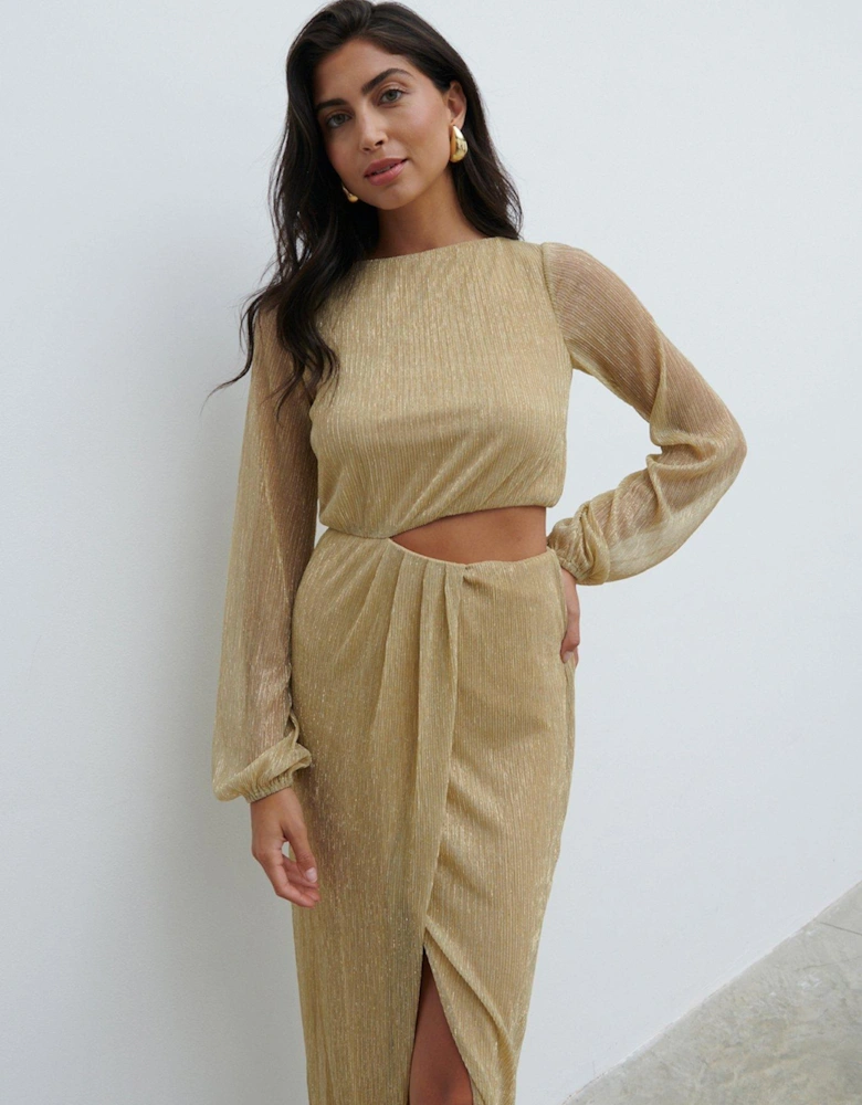 Rae Long Sleeve Cut Out Maxi Dress - Gold