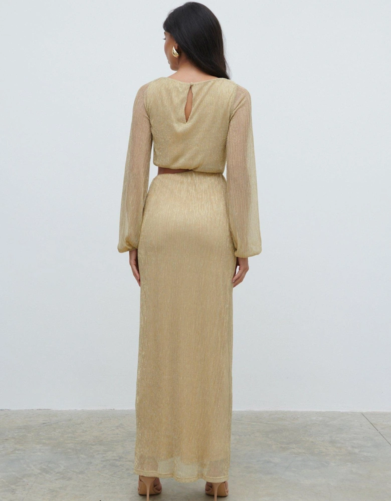 Rae Long Sleeve Cut Out Maxi Dress - Gold