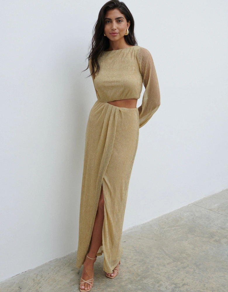 Rae Long Sleeve Cut Out Maxi Dress - Gold