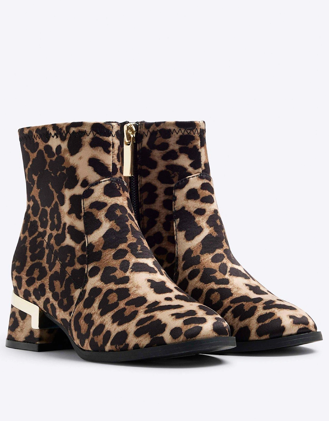 Older Girl Leopard Heeled Boots - Brown