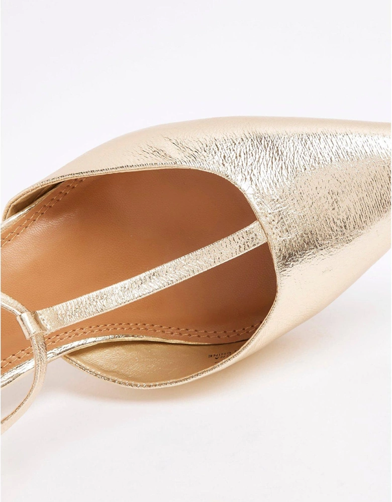 T-Bar Heeled Court Shoe - Gold