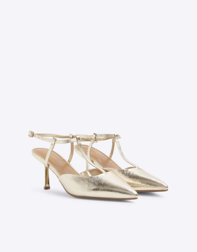 T-Bar Heeled Court Shoe - Gold