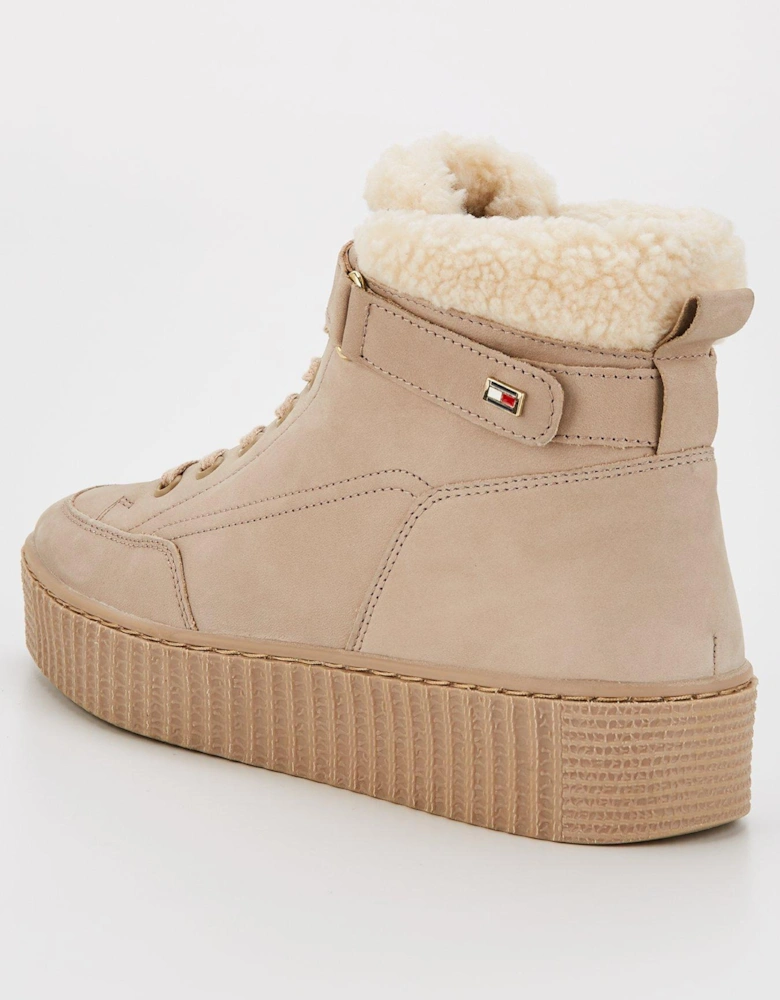 Faux Fur Nubuck Boot - Beige