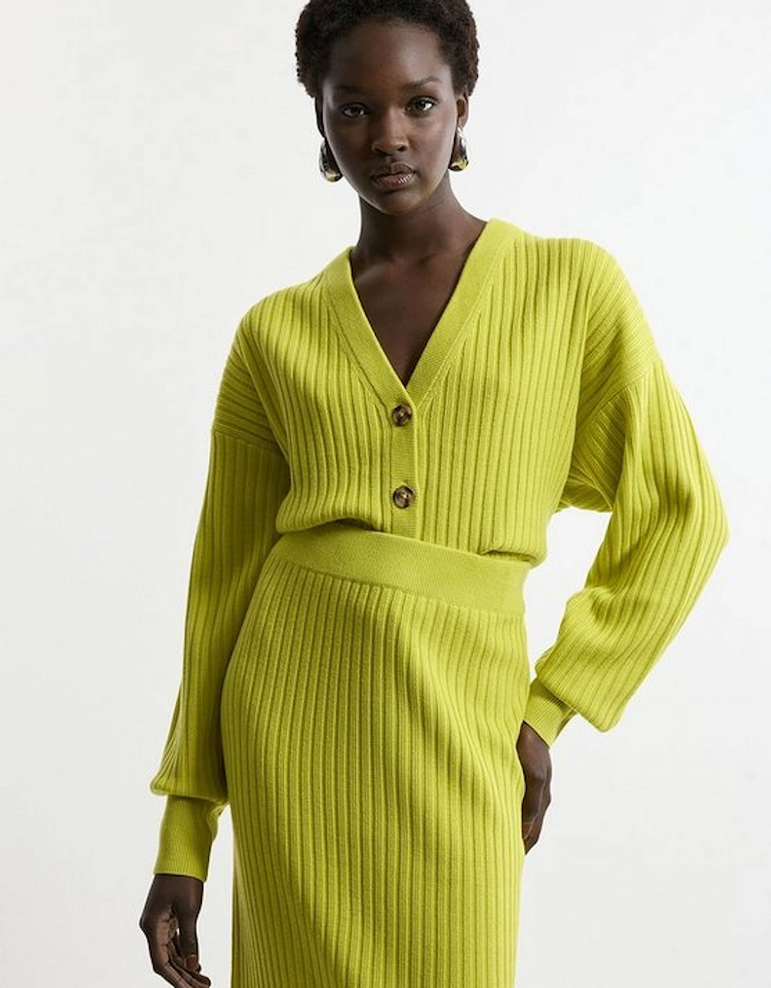 Wool Blend V Neck Ribbed Knit Cardi, 5 of 4