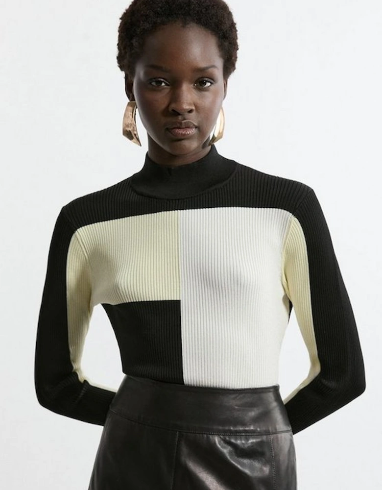 Slinky Rib Knit Colour Block Top