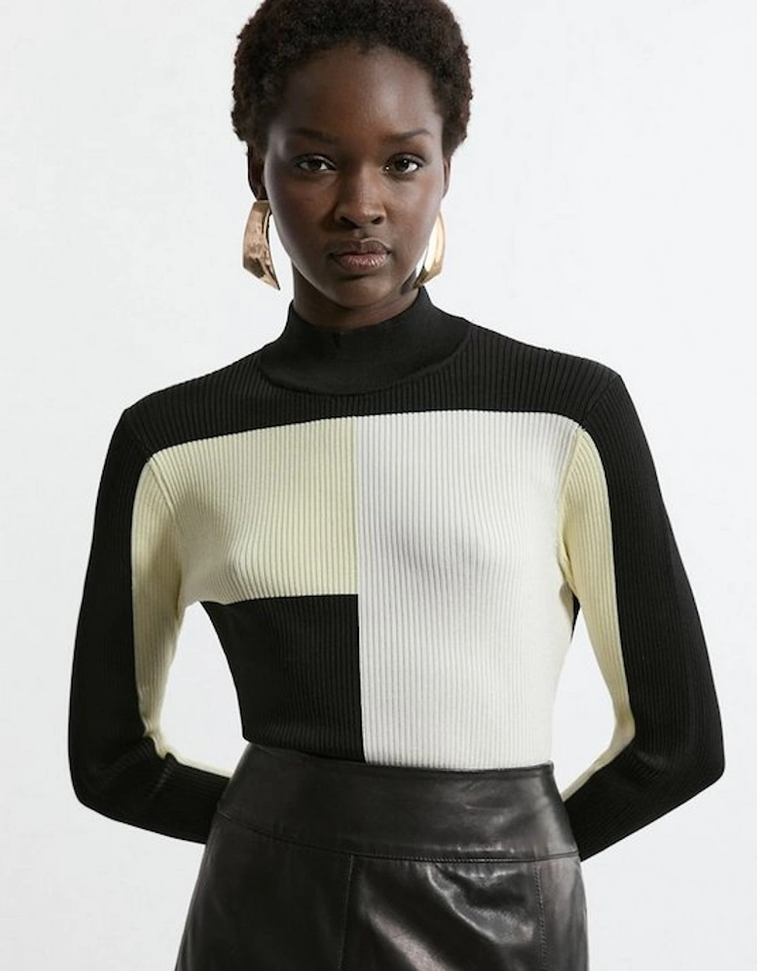 Slinky Rib Knit Colour Block Top, 5 of 4