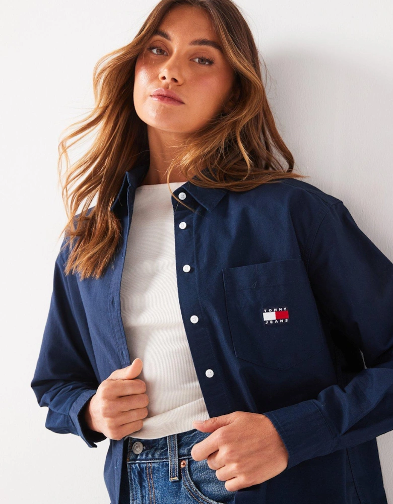 Badge Logo Boyfriend Shirt - Navy