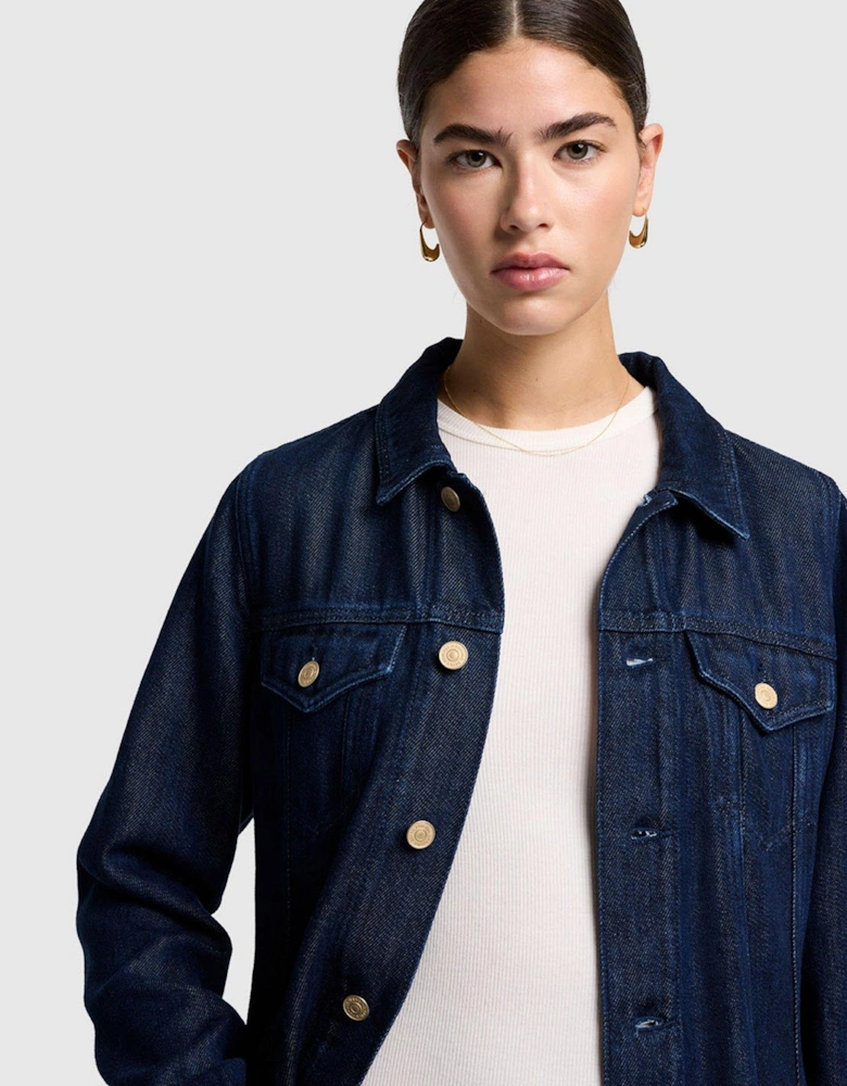 Stormy Flounce Trucker Jacket - Dark Wash