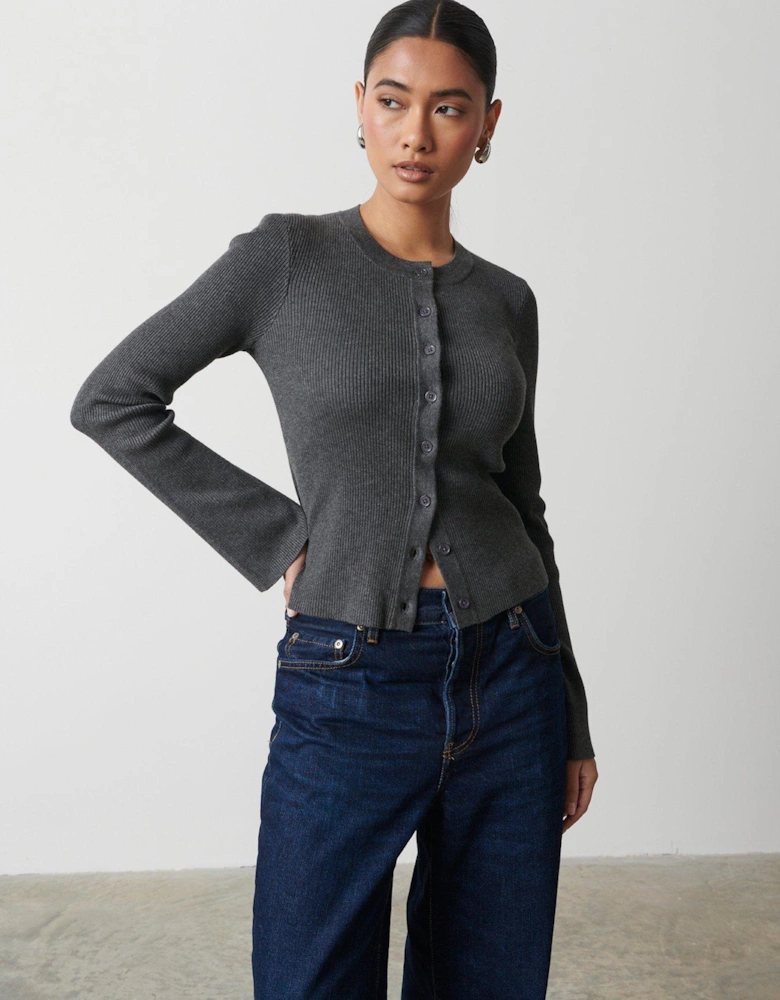 Lacey Button Down Top - Charcoal Grey