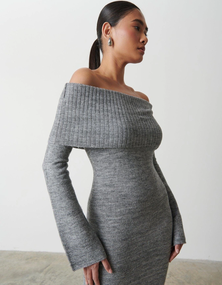 Soreya Bardot Knit Dress - Grey