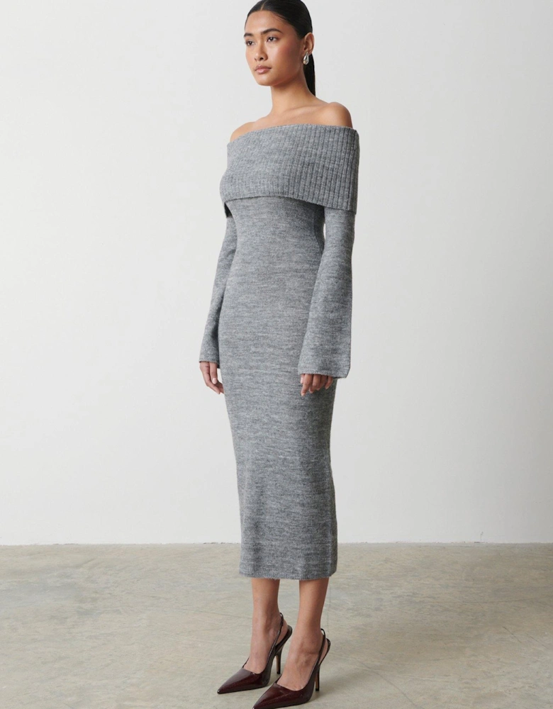 Soreya Bardot Knit Dress - Grey