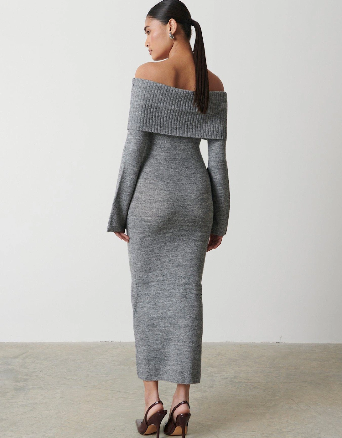 Soreya Bardot Knit Dress - Grey