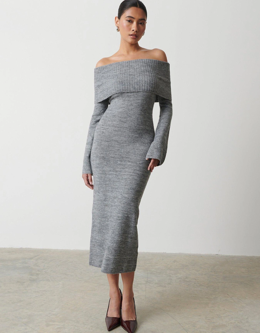 Soreya Bardot Knit Dress - Grey