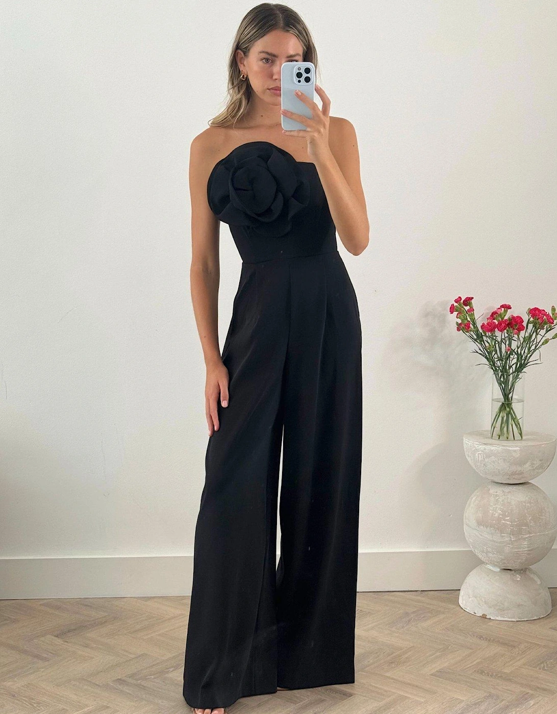 Corsage Detail Jumpsuit - Black