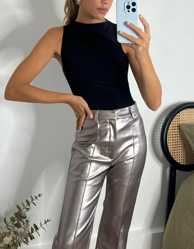 Pu Metallic Wide Leg Trouser - Silver