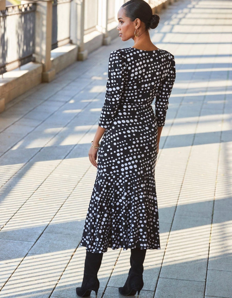 Abstract Print Twist Dress - Black