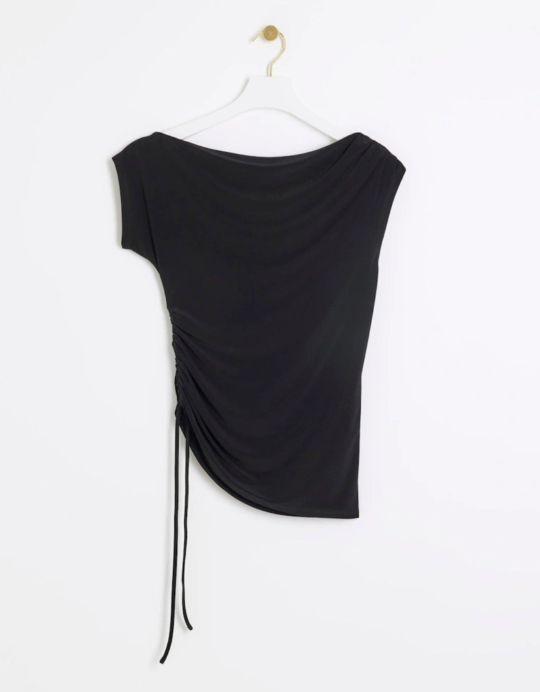 Asymmetric Ruched Side Top - Black