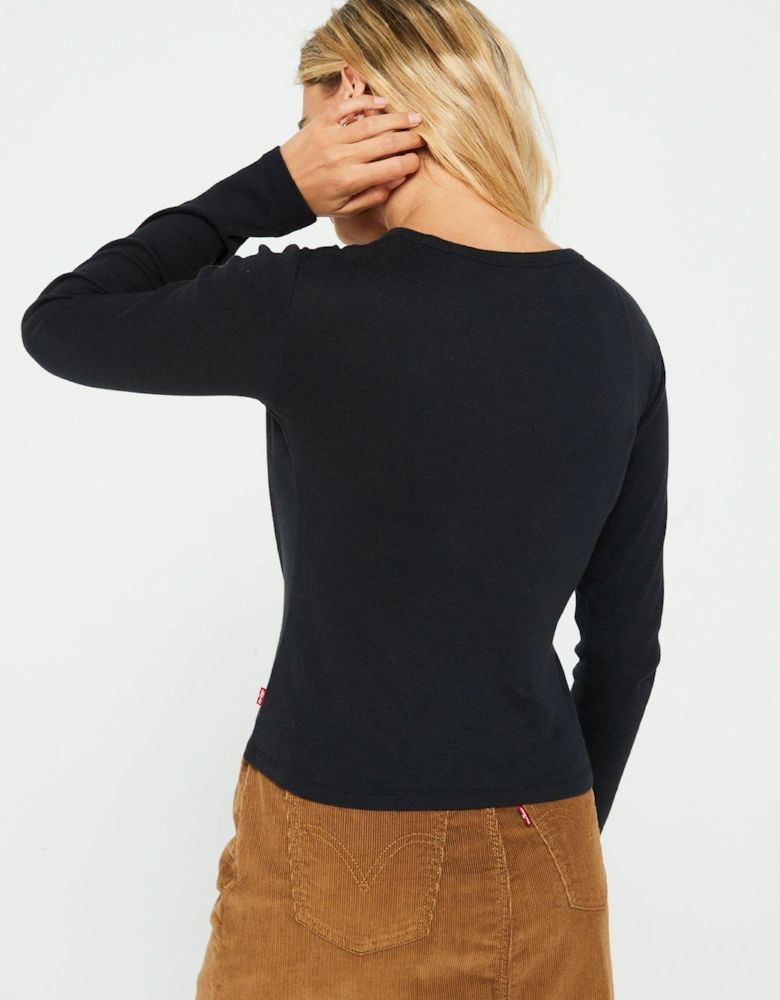 Graphic Long Sleeve T-Shirt - Shine Box Tab Caviar - Black
