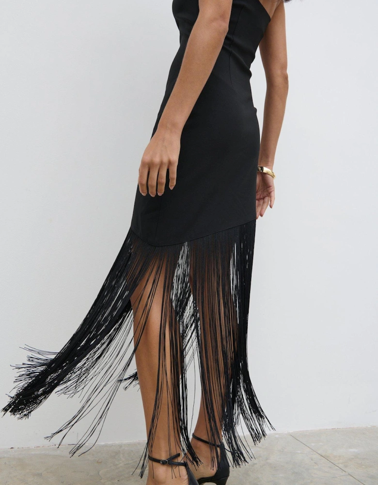 Eliana Bandeau Asymmetric Fringed Dress - Black