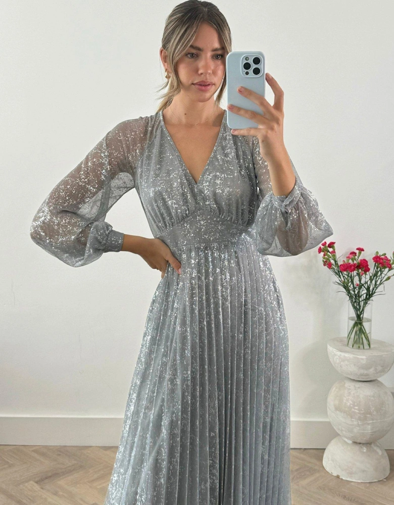 Dannica Metallic Long Sleeve Midaxi Dress - Silver