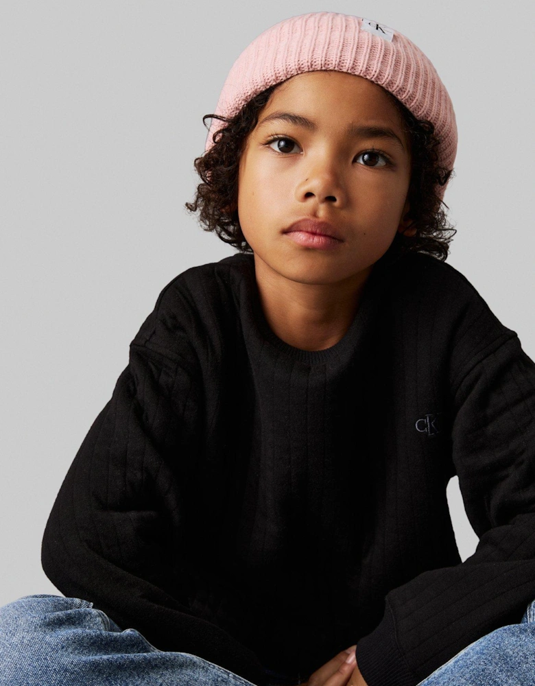 Kids Monogram Rib Beanie - Light Pink