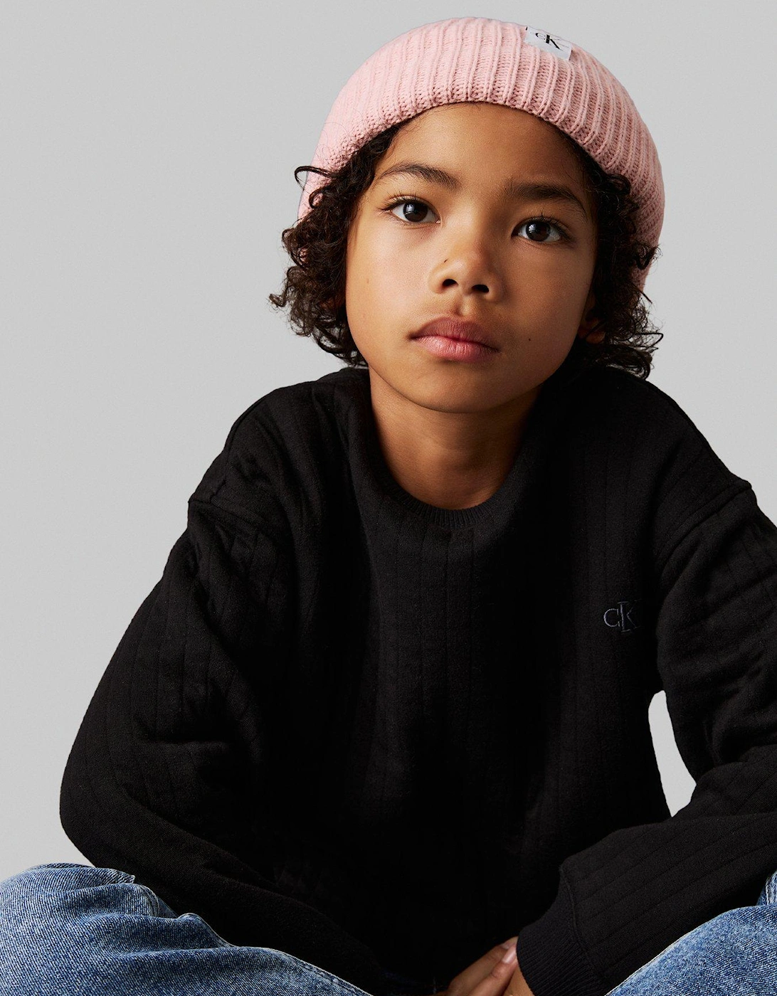 Kids Monogram Rib Beanie - Light Pink