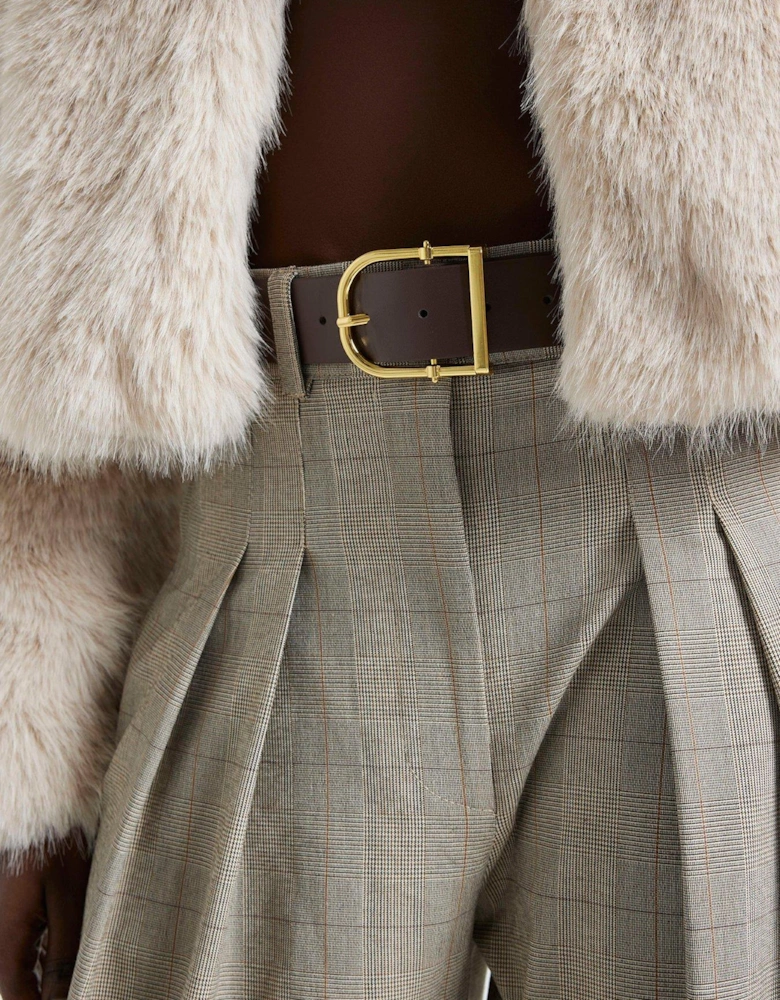 Belted Wide Leg Trouser - Light Brown