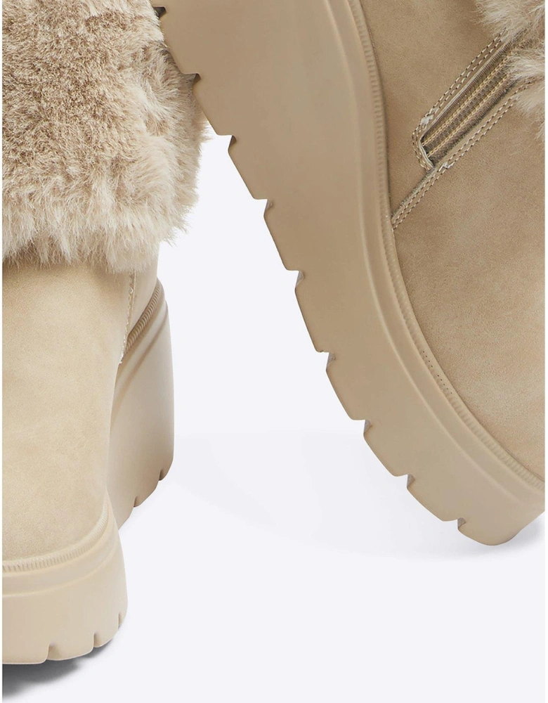Older Girl Faux Fur Wedge Boots - Beige