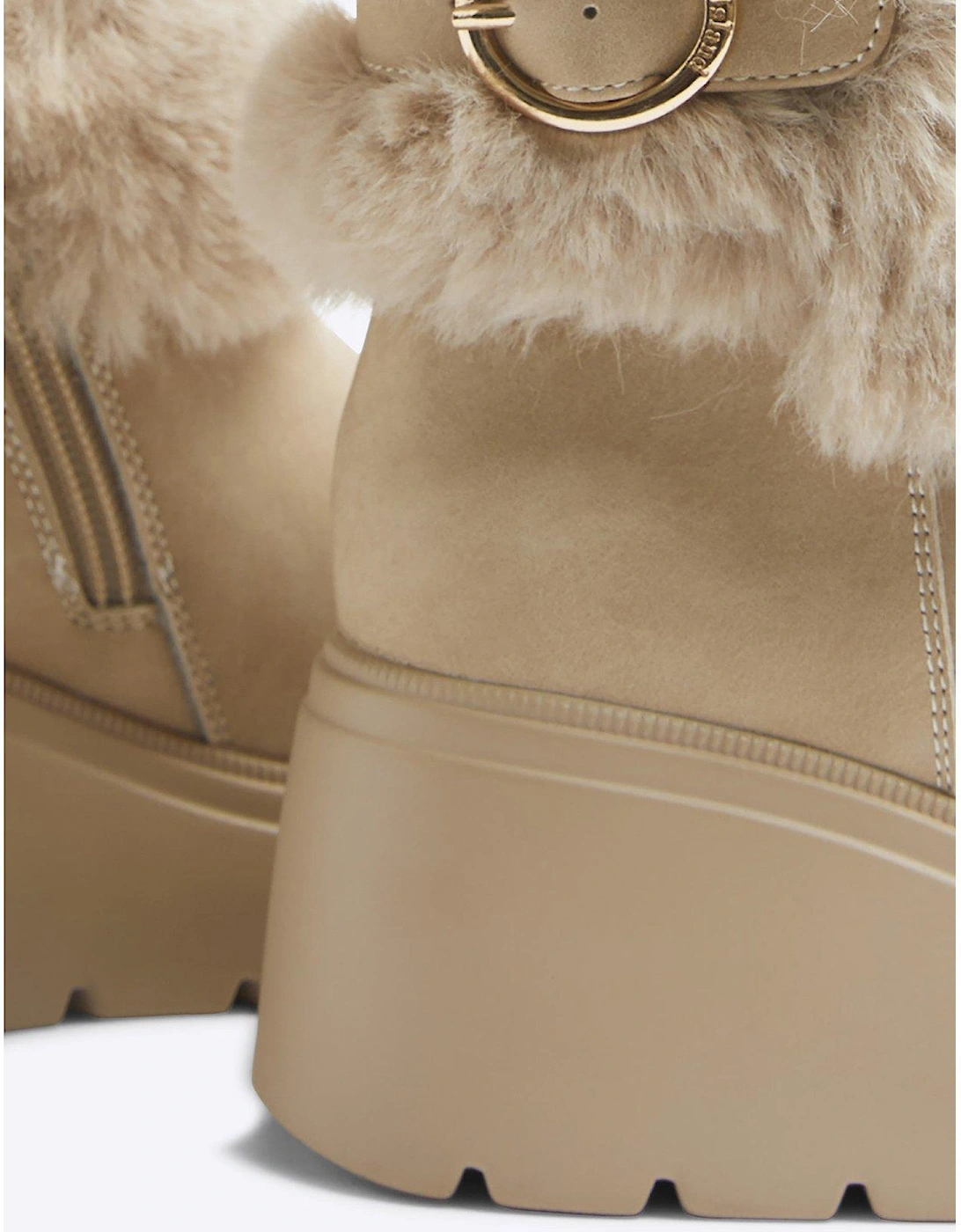Older Girl Faux Fur Wedge Boots - Beige