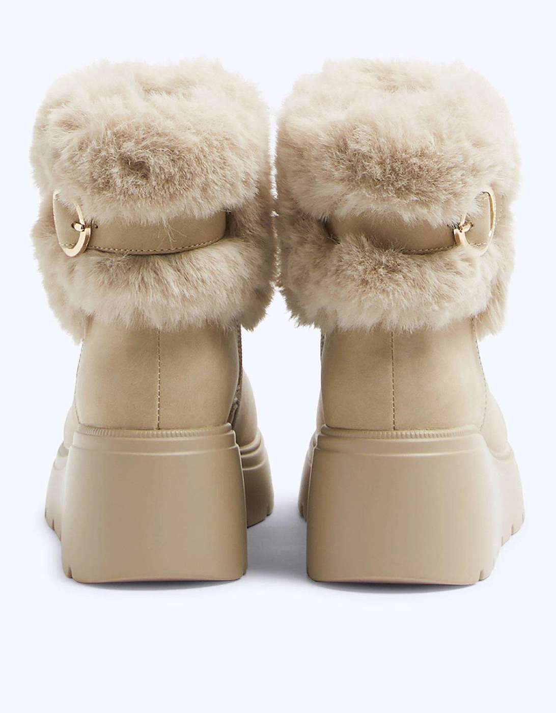Older Girl Faux Fur Wedge Boots - Beige
