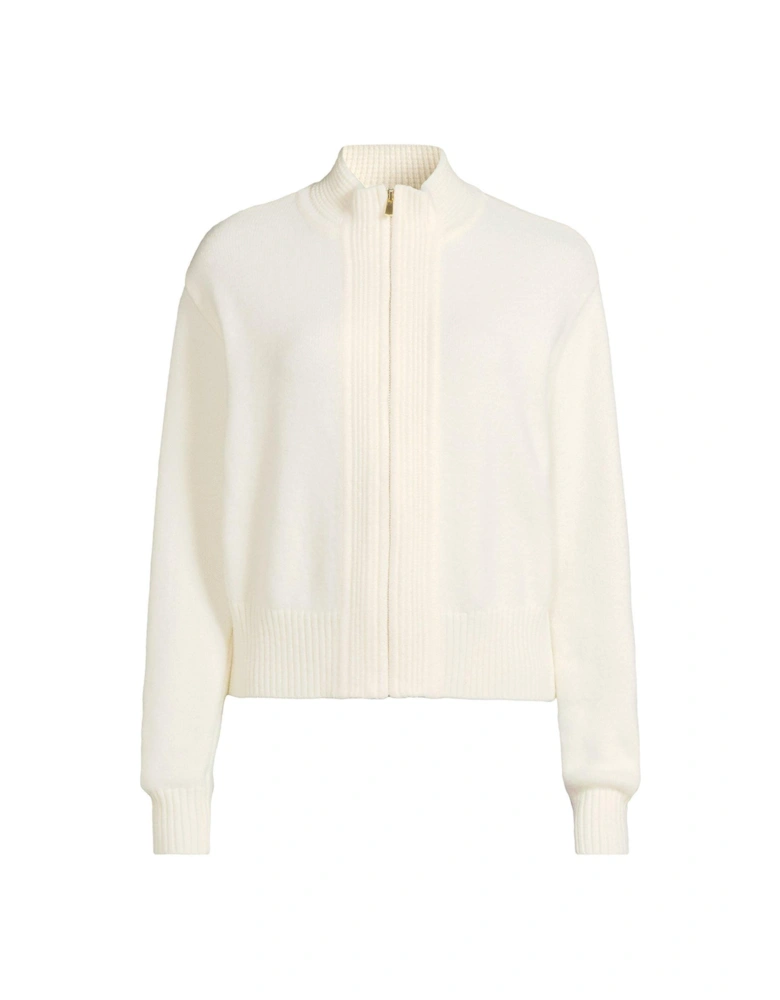 Premium Knitted Full Zip Through Jumper - Cream