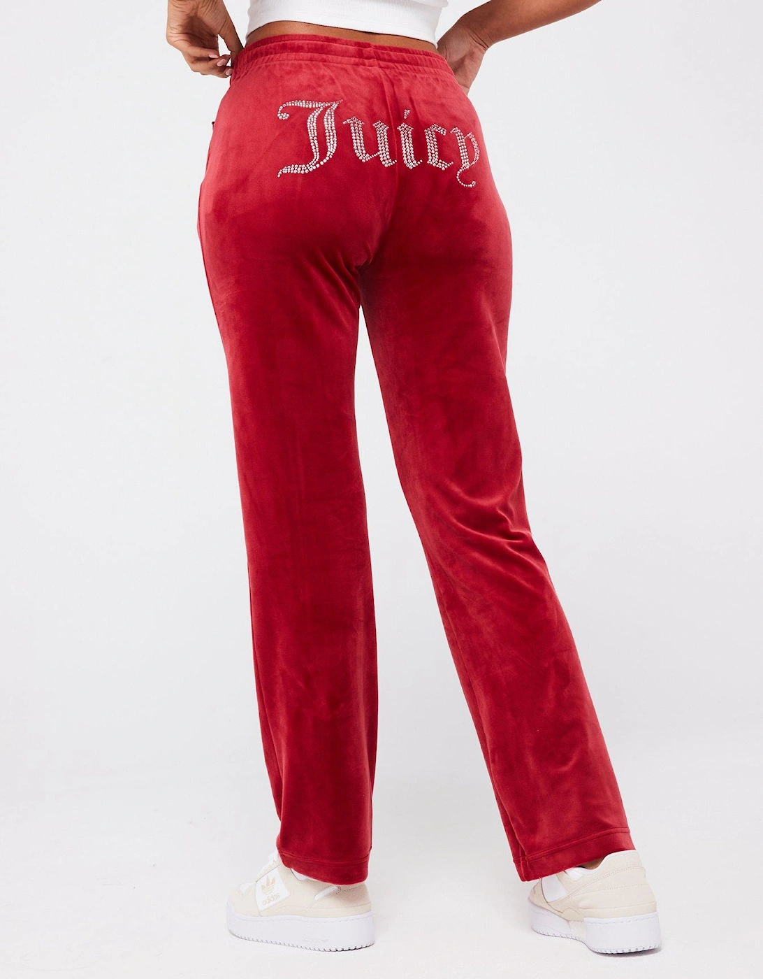 Tina Diamante Logo Velour Trackpants - Red