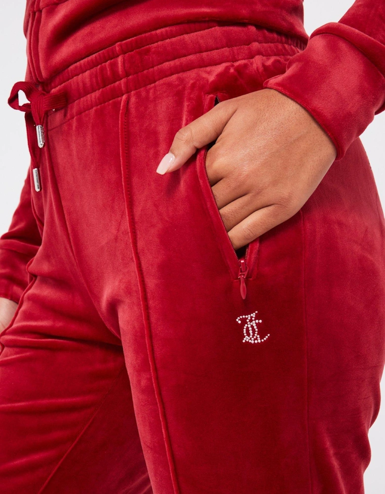 Tina Diamante Logo Velour Trackpants - Red