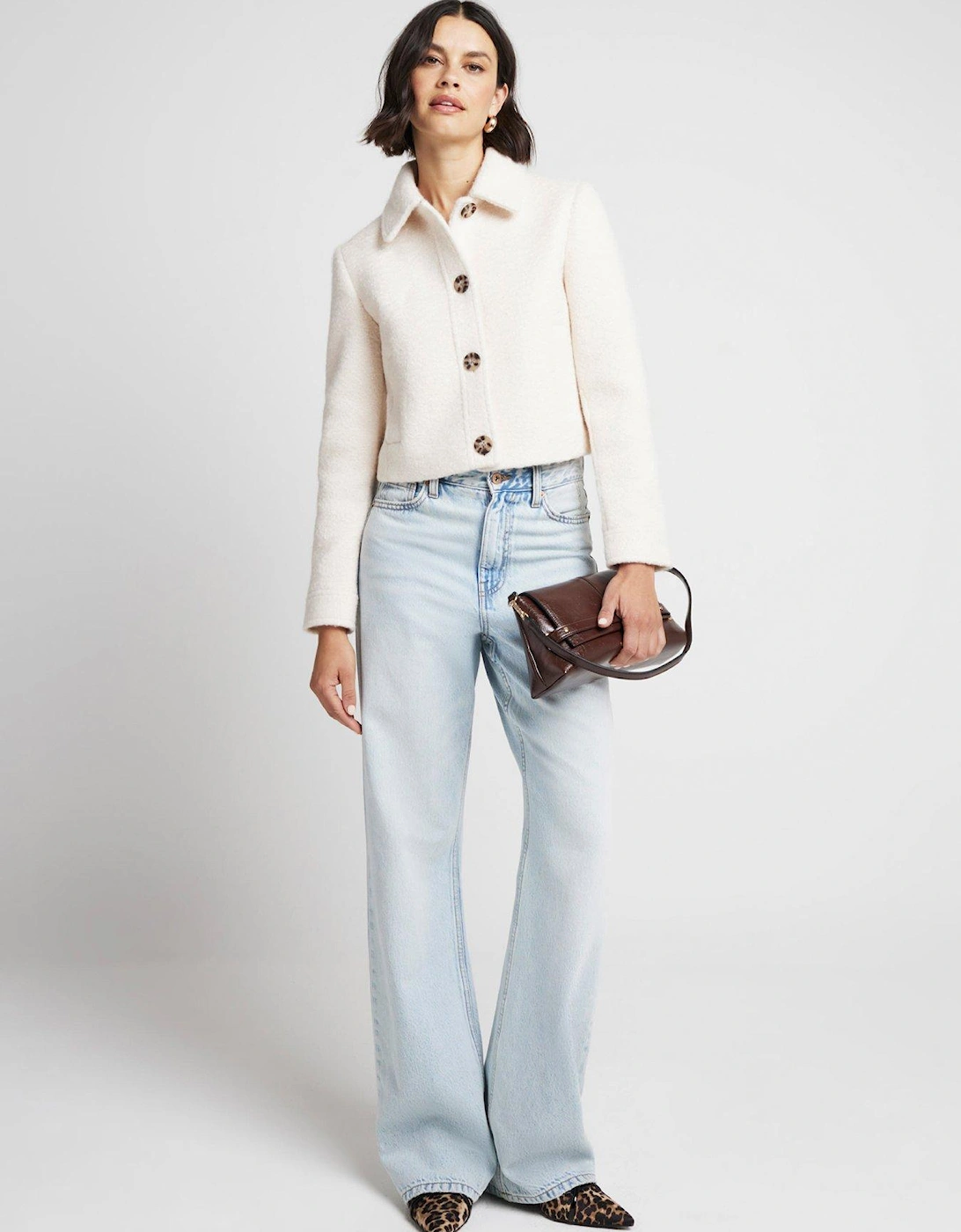 Cropped Boiled Wool Trophy Coat - Cream