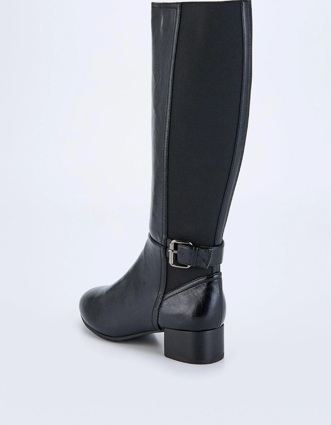 Wide Fit Knee High Comfort Boot With Elastic Back - Black