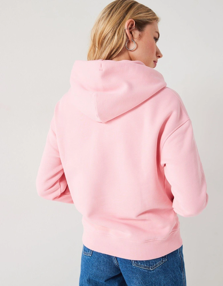 Boxy Badge Logo Hoodie - Pink