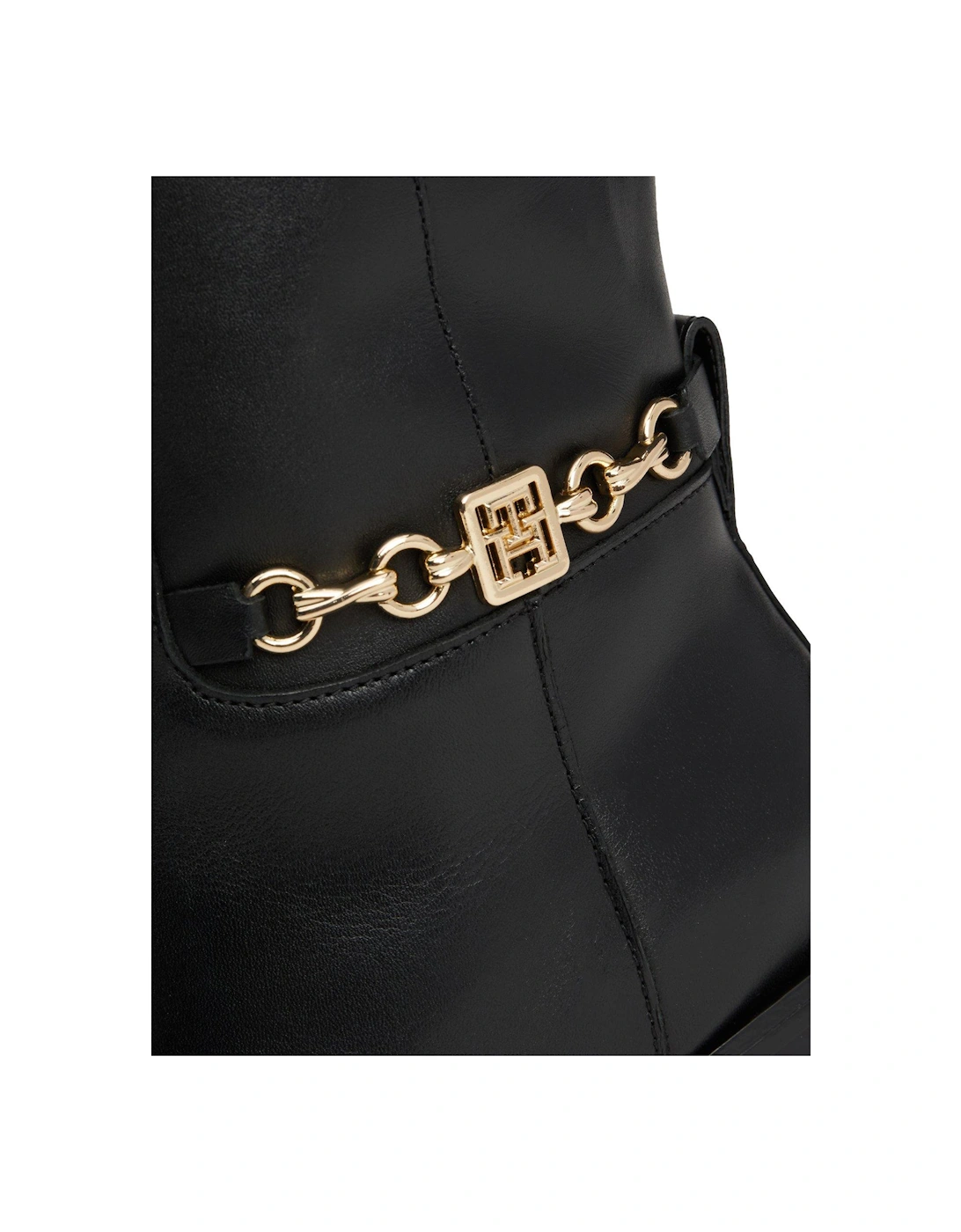 Chain Detail Leather Calf Boots - Black